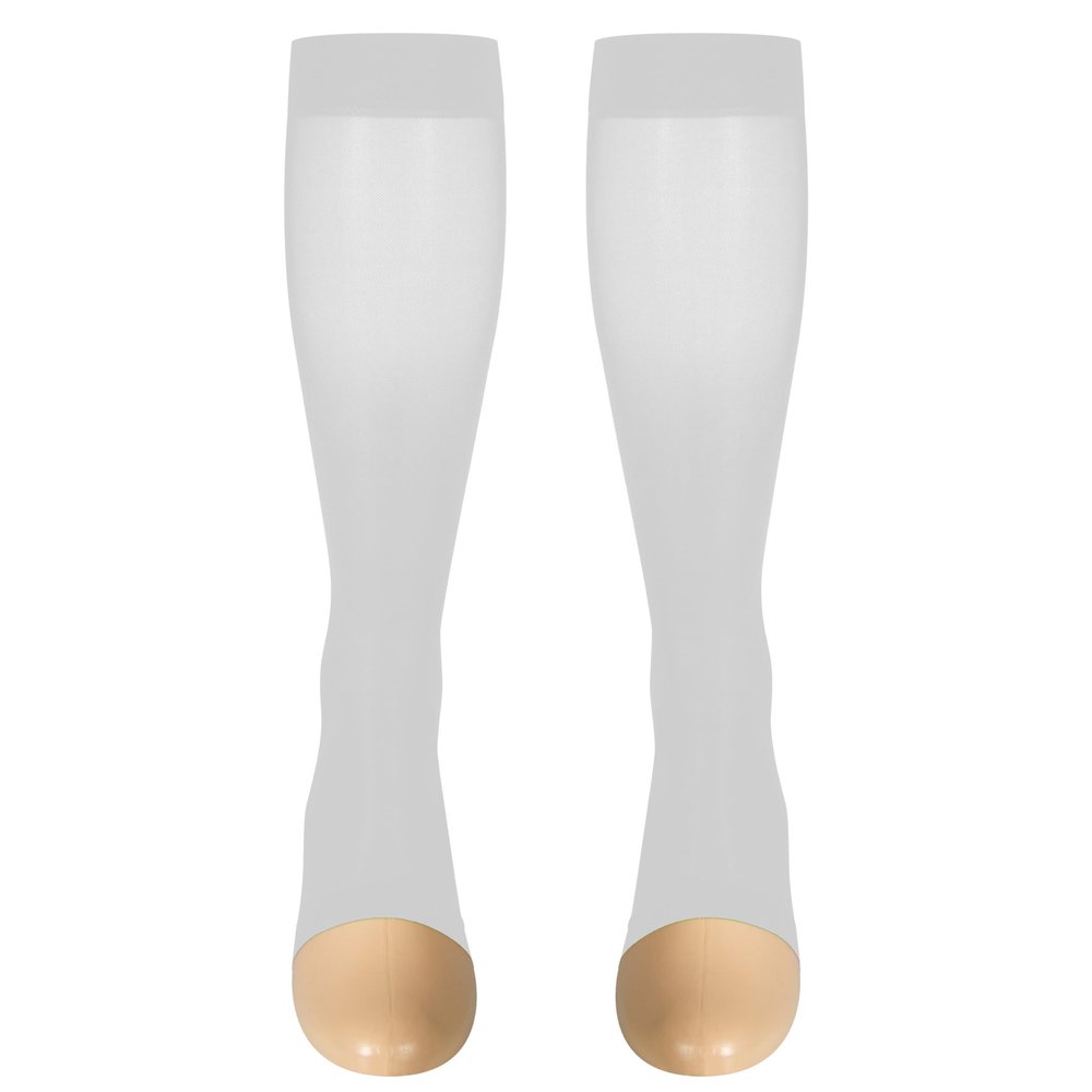 NuVein Sheer Compression Stockings, 15-20 mmHg Support, Fashionable Medium Denier, Knee High, Open Toe, White, 2X-Large