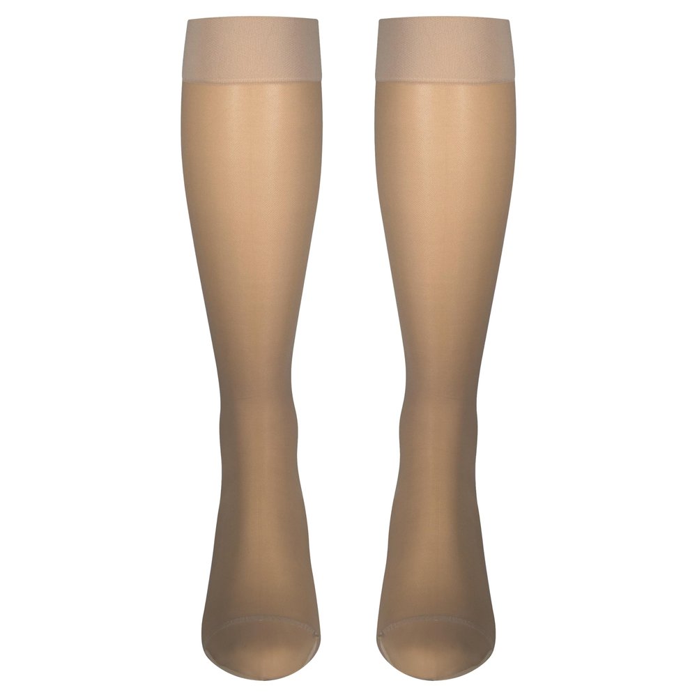 NuVein Sheer Compression Stockings, 15-20 mmHg Support, Women's Medium Denier Nylons, Knee High, Closed Toe, Taupe, X-Large