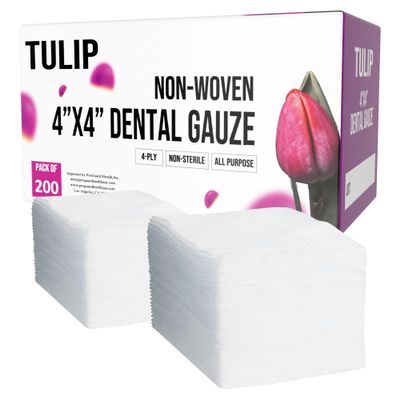 200 Gauze Pads 4x4 4-Ply Non Woven Gauze Sponges - Non Sterile Dental Gauze & Esthetic Wipes - Soft All Purpose Medical Gauze Squares for First Aid Kit, Surgical, Wound Dressing by Tulip