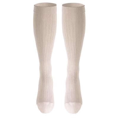 NuVein Men's Compression Socks, 20-30 mmHg Support, Dress Trouser Style, Over Calf Knee High, Tan, Medium