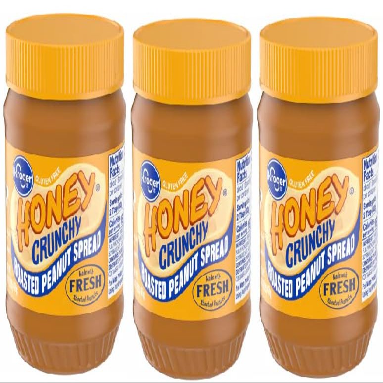 Crunchy Honey Roasted Peanut Butter Spread Gluten Free (Pack Of 3 Jars) 16 oz