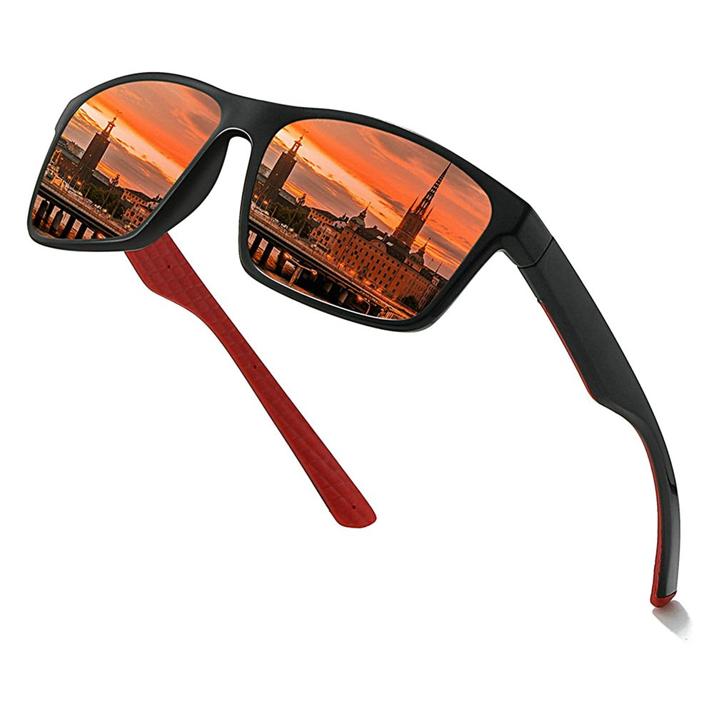 COTIA Square Full Lens Polarized Reading Sunglasses for Mens Riding Sports Outdoor Reader Sun Glasses (red, 3.75, x)