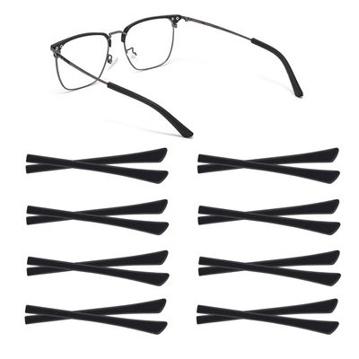 8 Pairs Eyeglass End Tips Ear Sock Pieces for Glasses Soft Silicone Eyeglasses Temple Tips Glasses Sunglasses Replacement Temple Anti-Slip Tube Sleeve for Flat Thin Metal Eyeglass Legs (Black)