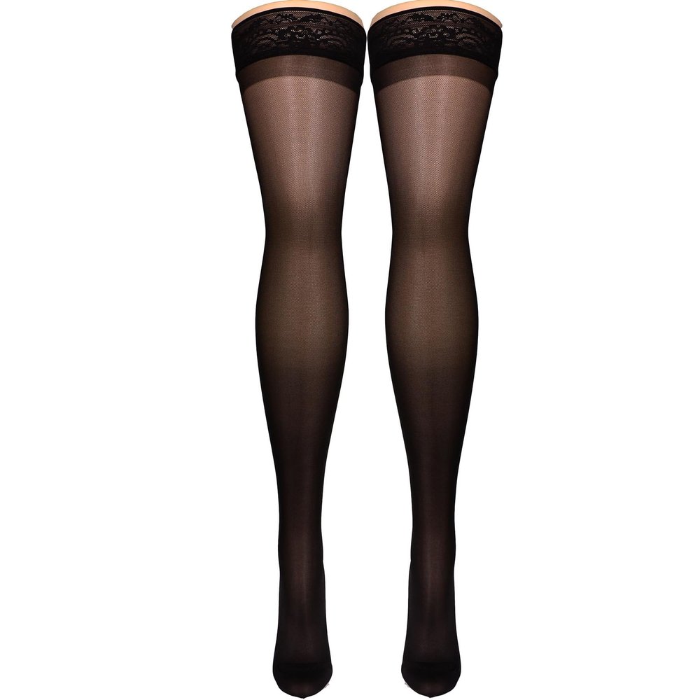 NuVein Sheer Compression Stockings, 20-30 mmHg Support, Thigh Length, Closed Toe, 20 Denier, Black, X-Large