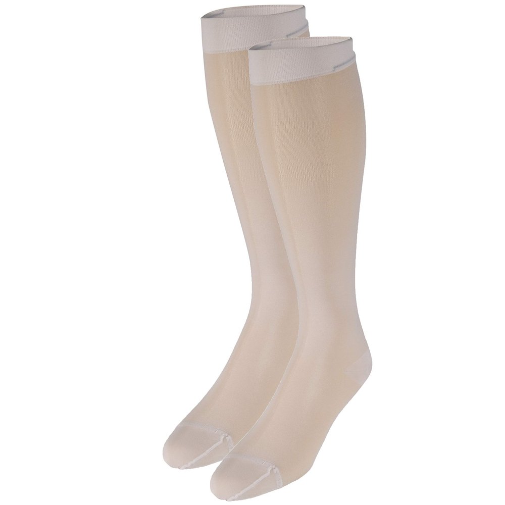 NuVein Sheer Compression Stockings, 15-20 mmHg Support, Women's Medium Denier Nylons, Knee High, Closed Toe, Ivory, Small