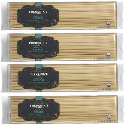 Italian Bucatini Pasta Bronze Cut Made from organic Italian durum wheat semolina (Pack Of 4 Bags)16 oz.