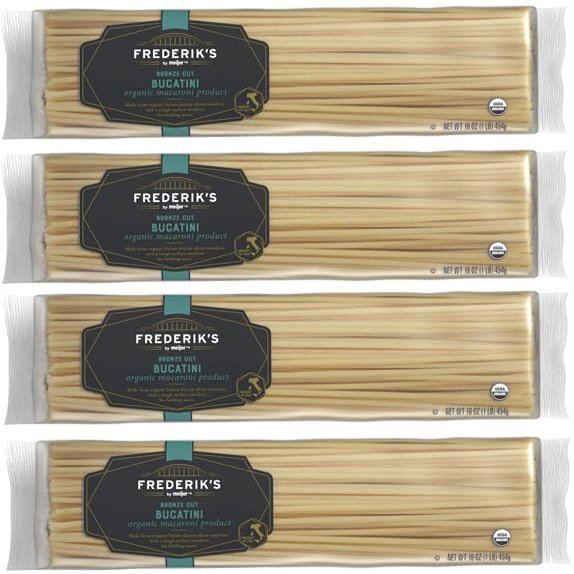 Italian Bucatini Pasta Bronze Cut Made from organic Italian durum wheat semolina (Pack Of 4 Bags)16 oz.