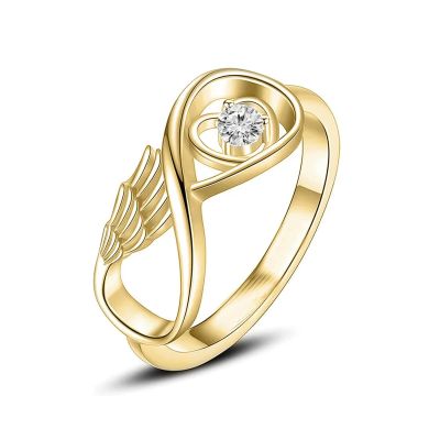 BIAIHQIE Wing Cremation Ring for Ashes Memorial Urn Jewelry Human Pet Ash Holder Stainless Steel Funeral Keepsake Gift for Women-8-Gold