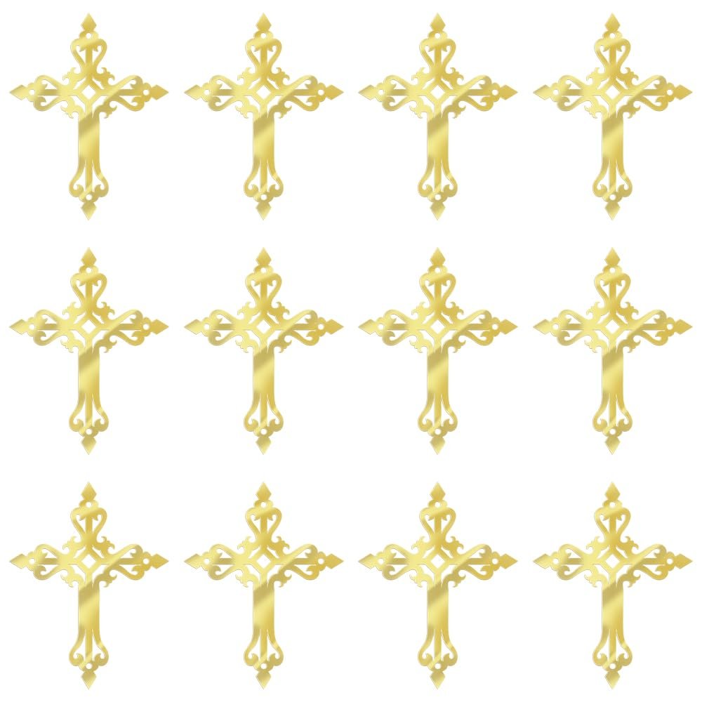 12 Pieces Baptism Cake Toppers Mirror Acrylic Cross Cake Decorations,First Communion,Baby shower cake topper,Birthday Cake Decor,Religious cake decorations Party Supplies