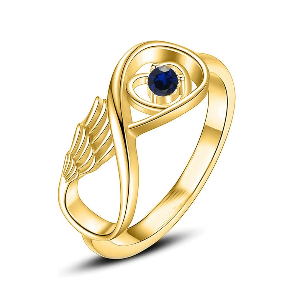 BIAIHQIE Wing Cremation Ring for Ashes Memorial Urn Jewelry Human Pet Ash Holder Stainless Steel Funeral Keepsake Gift for Women-9-Gold-Blue Stone