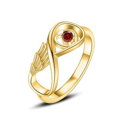 BIAIHQIE Wing Cremation Ring for Ashes Memorial Urn Jewelry Human Pet Ash Holder Stainless Steel Funeral Keepsake Gift for Women-10-Gold-Red