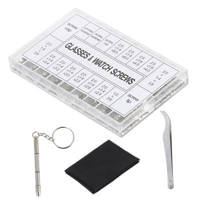 TOBBOMEY 1000pcs Eyeglasses Repair Kit Including Screw Box Tools Glasses Cleaner