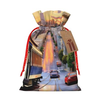 THLKLDKSZX San Francisco- Christmas Drawstring Gift Bags - Xmas Wrapping Bag And Santa Sacks Storage Bags With Kraft Tags Perfect For Christmas Party, Candy And Gifts