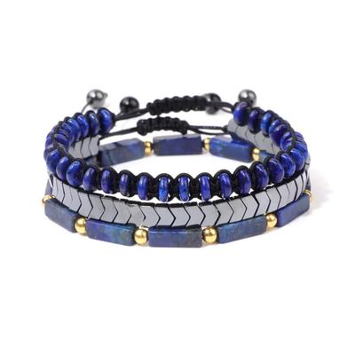 JPHHRP 3Pcs/Set Stone Braided Bracelets For Men Lapis Lazuli Amethysts Hematite Beads Bracelet Set Yoga, Lapis Lazuli