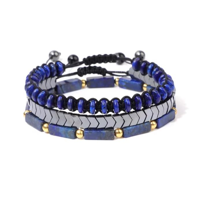 JPHHRP 3Pcs/Set Stone Braided Bracelets For Men Lapis Lazuli Amethysts Hematite Beads Bracelet Set Yoga, Lapis Lazuli