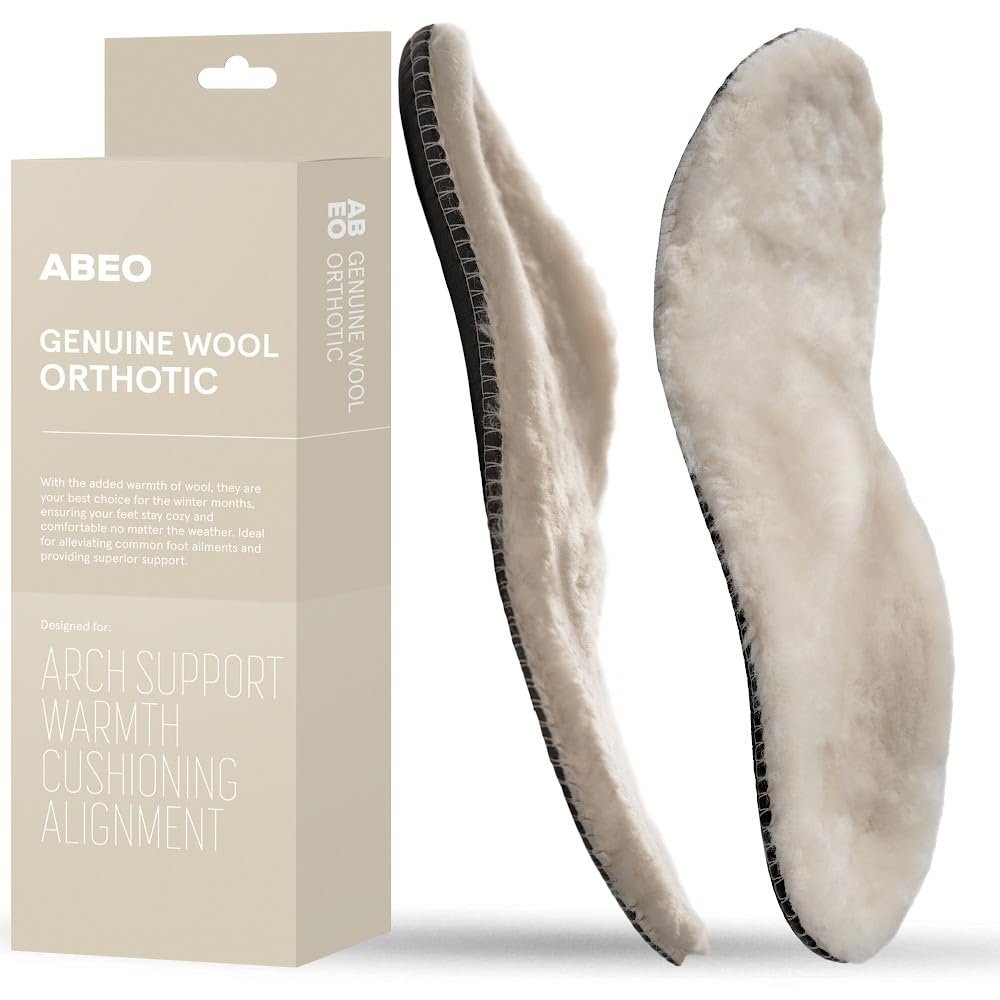 ABEO Genuine Wool Orthotic Metatarsal Insoles | Boot Insoles for Women | Winter Warm Orthotic Insoles | Cozy Fall Insoles Tan, 9