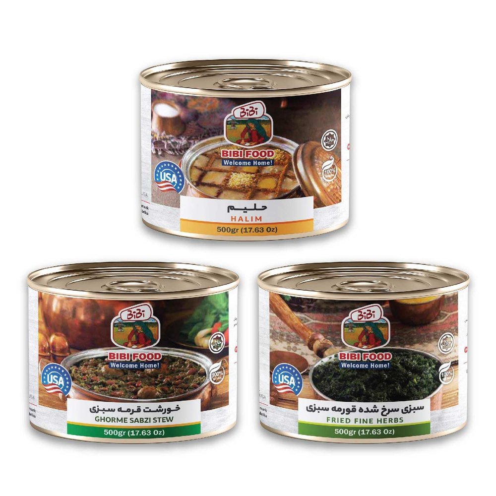 - A pack of 3 cans of Halim, Ghorme Sabzi Stew & Fried Fine Herbs