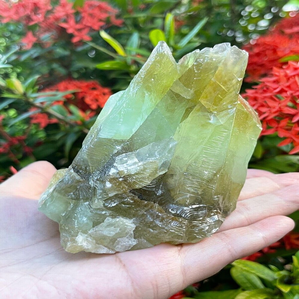 GAF TREASURES XL Green Calcite Raw Stone, 3-4" Natural Calcite Healing Crystal (Green Calcite, 0.5-1 lb)