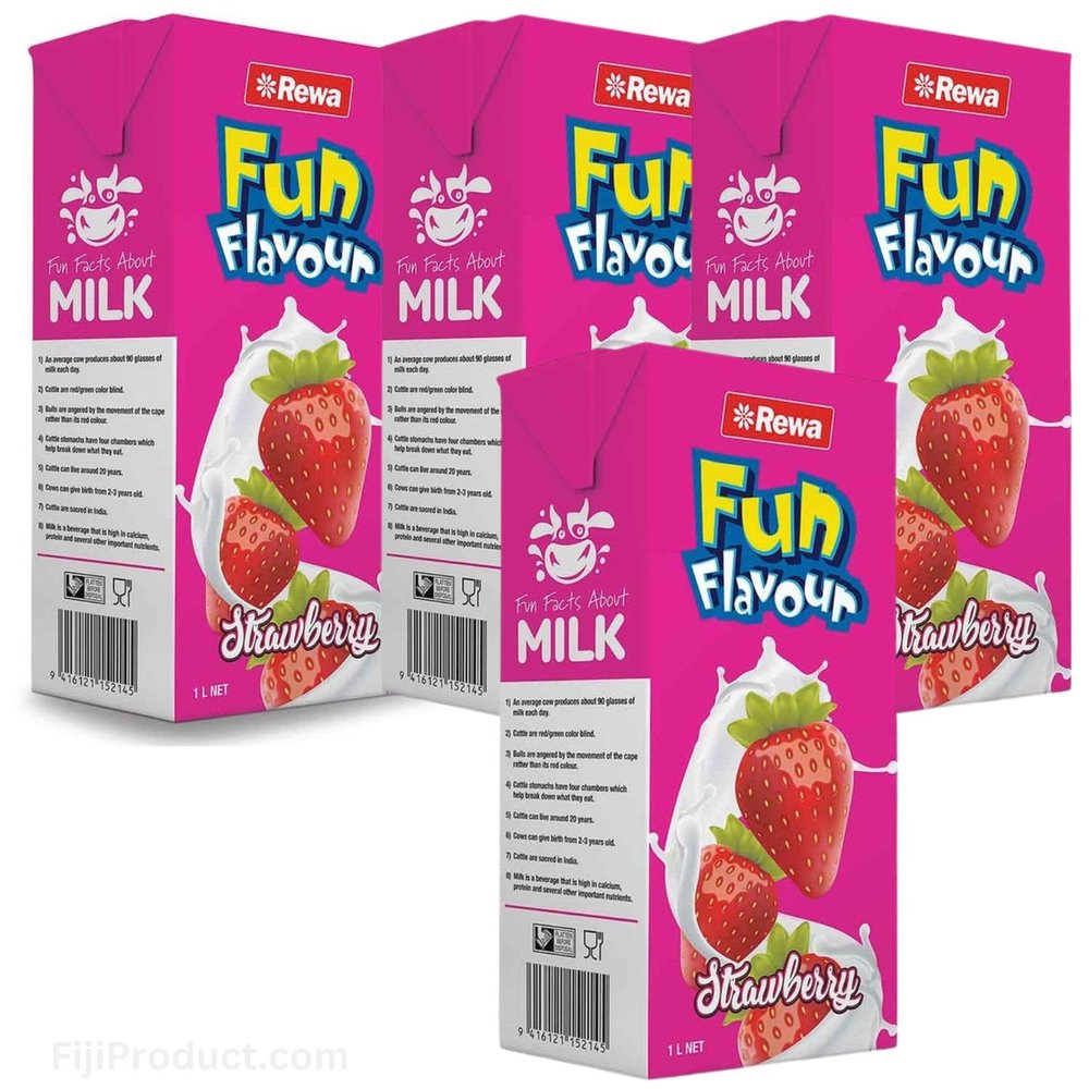 Rewa Fun Flavour Strawberry Milk Drink (Pack of 4 x 200 mL Ea) Experience the delightful taste of Fun Flavour Chocolate Milk, Imported from FIJI