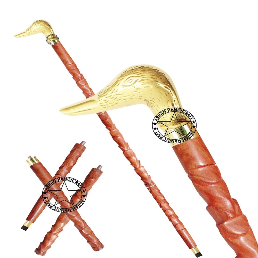 Brass Nautical Designer Walking Stick Men & Women Canes and Wooden 37 inch Handle Golden Natural Wood Rosewood (SXXZ)