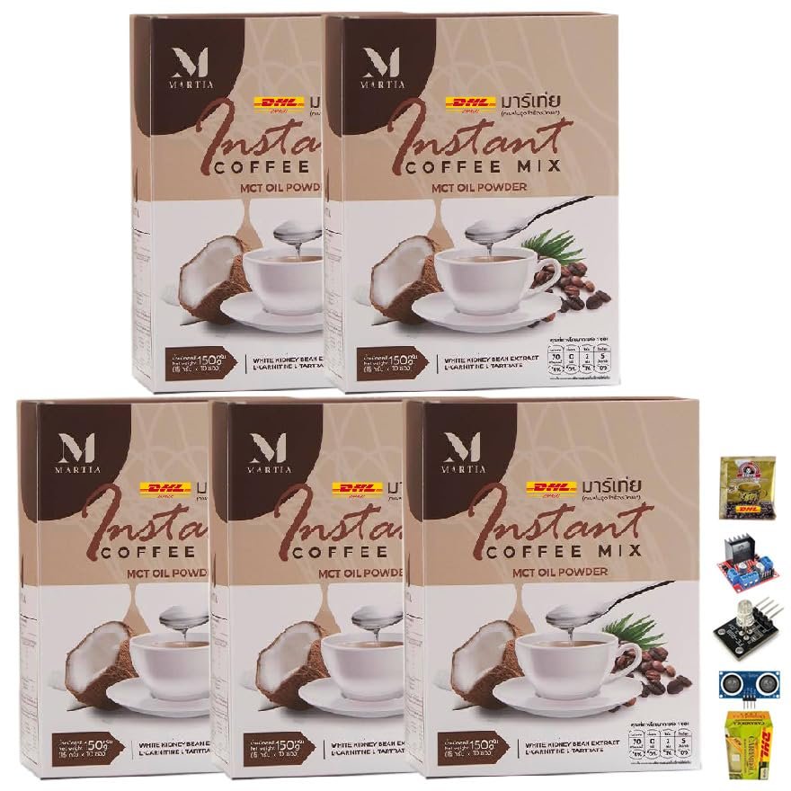 MartiaCoffee MCT OIL Arabica Coffee 150g (10 Sachets/Pack) Delicious Intense Mush Mellow Roasted Fruit Snack Good Shape Set 5 By Beautygoodshop [Get Free For You Beauty Gifts]