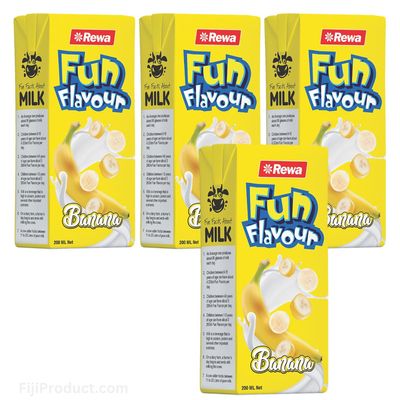 Rewa Fun Flavour BANANA Milk Drink (Pack of 4 x 200 mL Ea) Experience the delightful taste of Fun Flavour Banana Milk, Imported from FIJI