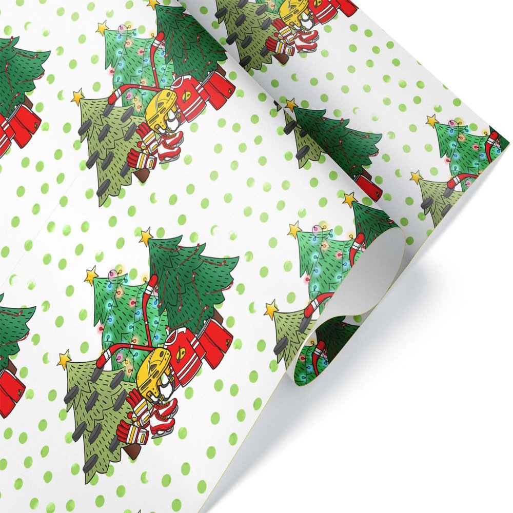 Sport Theme Thick Christmas Gift Wrap, Ice Hockey Xmas Luxury Wrapping Paper, Hockey Stick and Puck Decor for Athlete Sports Fan Holiday (Hockey, One 20 inch x 30 inch sheet)