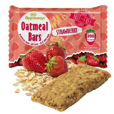 Appleways Strawberry Oatmeal Bars, 2.4 oz, 160 Count - Individually Wrapped, Whole Grain Soft Baked Oat Snack Bars, Healthy and Nut-Free Breakfast Bar Snacks for On the Go, Made in USA (24 lbs Total)
