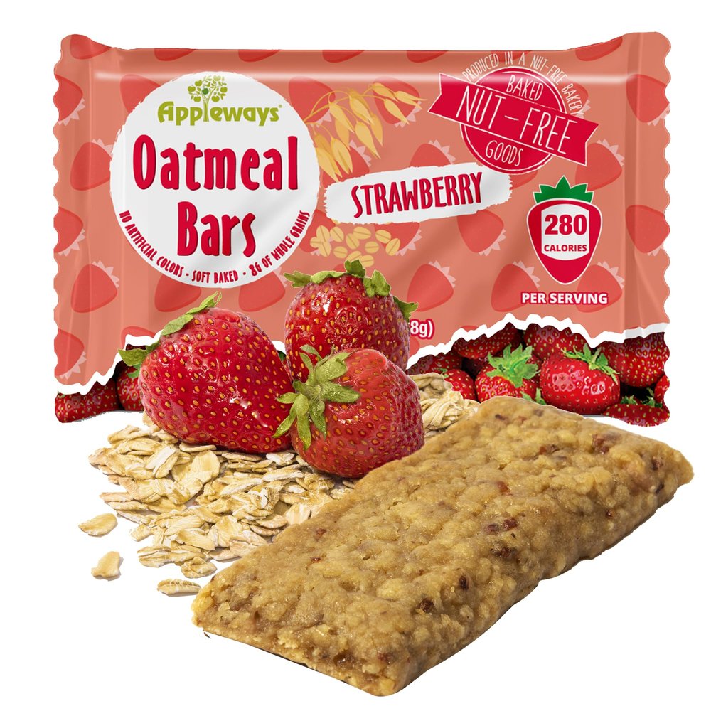 Appleways Strawberry Oatmeal Bars, 2.4 oz, 160 Count - Individually Wrapped, Whole Grain Soft Baked Oat Snack Bars, Healthy and Nut-Free Breakfast Bar Snacks for On the Go, Made in USA (24 lbs Total)