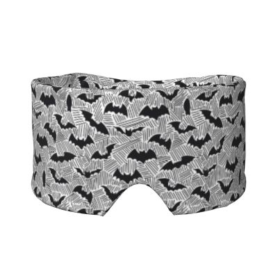 SEOCKA Halloween Black Bats Black White Stripes Sleep Mask Sleeping Eye Mask Eye Cover Earmuffs Blackout Blindfold with Wide Adjustable Velcro Headband for Night Shift Nap Travel
