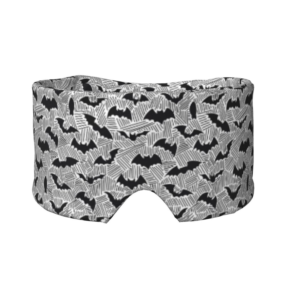 SEOCKA Halloween Black Bats Black White Stripes Sleep Mask Sleeping Eye Mask Eye Cover Earmuffs Blackout Blindfold with Wide Adjustable Velcro Headband for Night Shift Nap Travel