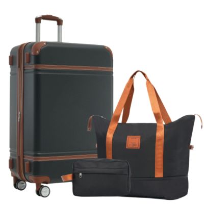 3-piece Luggage Set, 24-inch Suitcase, One Travel Duffel Bag and One Toiletry Bag, ABS Hardshell Carry-on Luggage, 4 Spinner Wheels, Top and Side Silicone Handles, TSA Combination Lock, 25% More Space