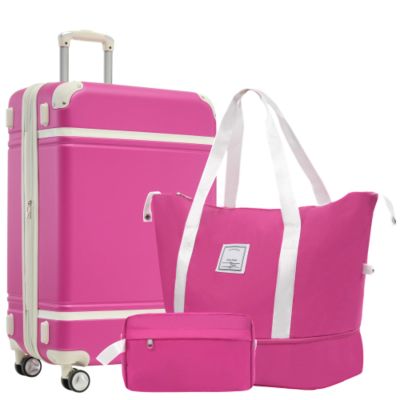 3-piece Luggage Set, 24-inch Suitcase, One Travel Duffel Bag and One Toiletry Bag, ABS Hardshell Carry-on Luggage, 4 Spinner Wheels, Top and Side Silicone Handles, TSA Combination Lock, 25% More Space