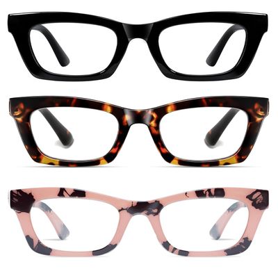 Hubeye Square Reading Glasses for Women Men Blue Light Blocking Computer Fashion Style Readers with Spring Hinge(Black+Pink Tortoiseshell+Tortoiseshell,1.25)