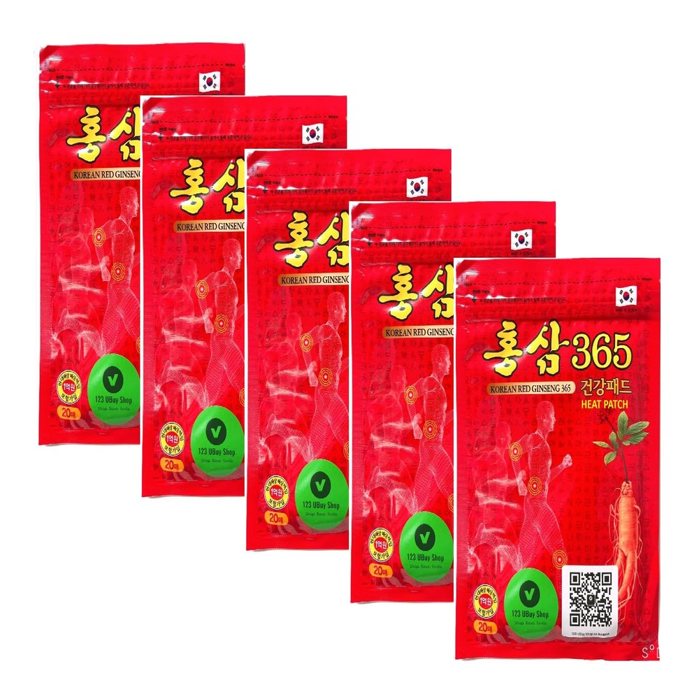 123 UBuy Shop_Korea Power Red Ginseng 365 - Heat Patch - 5 Package/100 Heat Patches (5.2" x 3.7")
