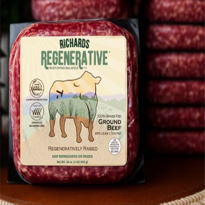 Richards Regenerative Premium Grass-Fed Ground Beef, 85% Lean / 15% Fat Frozen Family Pack Perfect for Burgers (10-1lb Packages)