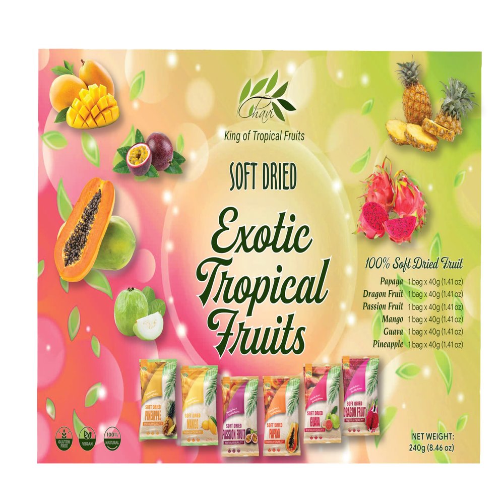 CHAVI Soft Dried Exotic Tropical Fruits | Pack of 12 | Gift Box - Low or No Sugars or Preservatives - Non-GMO, Vegan, Gluten-Free | 480 g