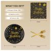 150PCS Happy Birthday Paper Plates and Napkins - 7 Inch Black Gold Dot Paper Plates and 6.5 Inch Napkins with 6.3 Inch Gold Forks Disposable Tableware Set for Birthday Party Decorations, Serves 50 view 2