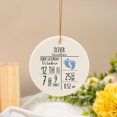 Personalized Birth Announcement Ornament,Custom Newborn Baby Birth Stats Keepsake,Customized, Nursery Decor Present,Nursery Decor Present,Newborn Gift Keepsake for Baby Arrival.
