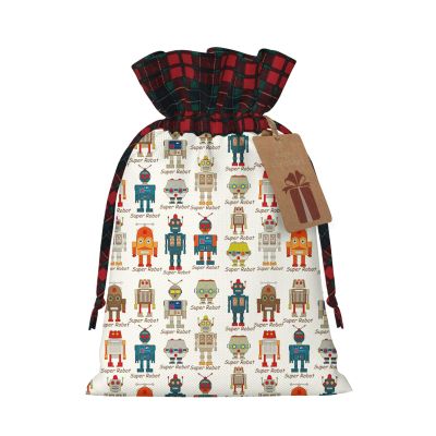 UIANG Robot,Reusable Burlap Gift Bags with Drawstring,Various Different Robot,Treat Bags Party Favor Bags Candy Goodies Food Storage Bags Gift Wrapping Package,Pink and Blue - M