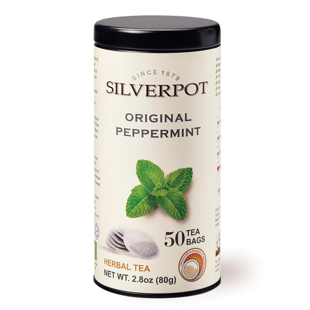 Silverpot Peppermint Tea Bags, 50 Count, Mint Herbal Tea, Refreshing, Mint Leaves, Hot or Iced, Caffeine Free, 100% Natural