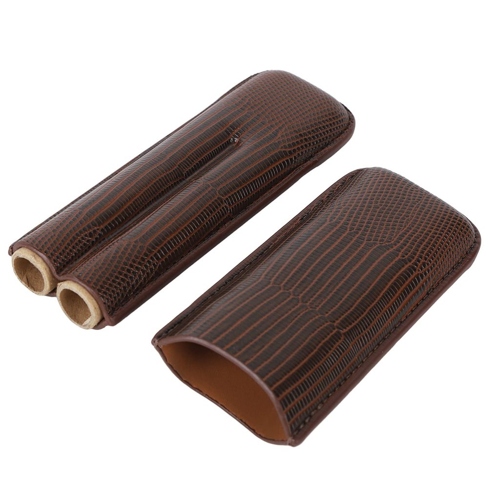 2 Finger Cigar Case Holder, Cigar Travel Case Elegant PU Leather Textured Brown for