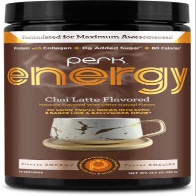 Perk Energy Chai Latte - Caffeinated Protein Powder Drink Mix with 8g Protein & 100mg Caffeine - Gluten Free, Soy Free, Peanut Free - 20 Servings