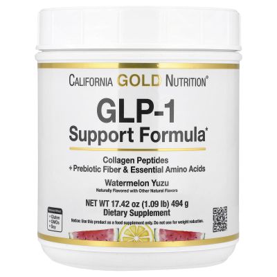 California Gold Nutrition GLP-1 Support Formula with Collagen Peptides, Prebiotic Fiber & Essential Amino Acids, Watermelon Yuzu, 1.09 lb (494 g)