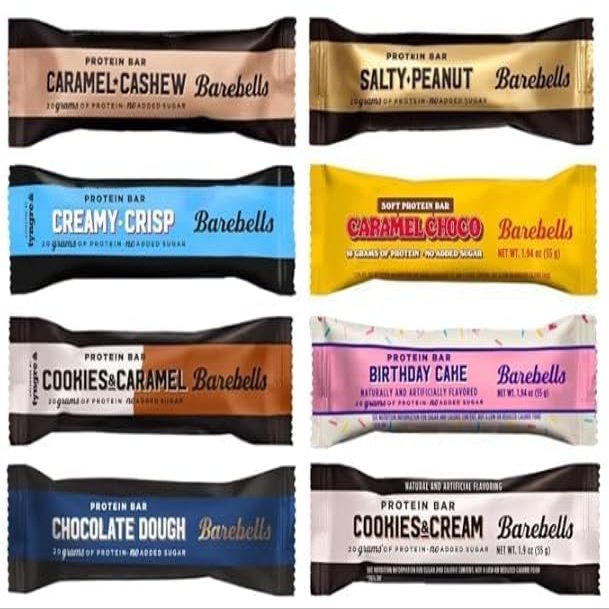 BarebeIIs-Protein Bars-Assorted Variety Pack Sampler, Protein Snacks with 20g of High Protein (8 Pack)