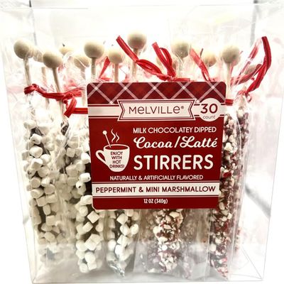 Melville Milk Chocolatey Dipped Cocoa/Latte Stirrers - Dark Chocolate with Peppermint or Mini Marshmallow-30 ct