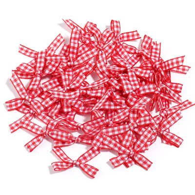 100pcs Mini Gingham Ribbon Bows for DIY Craft Sewing Scrapbooking Wedding and Gift Decoration(Red)