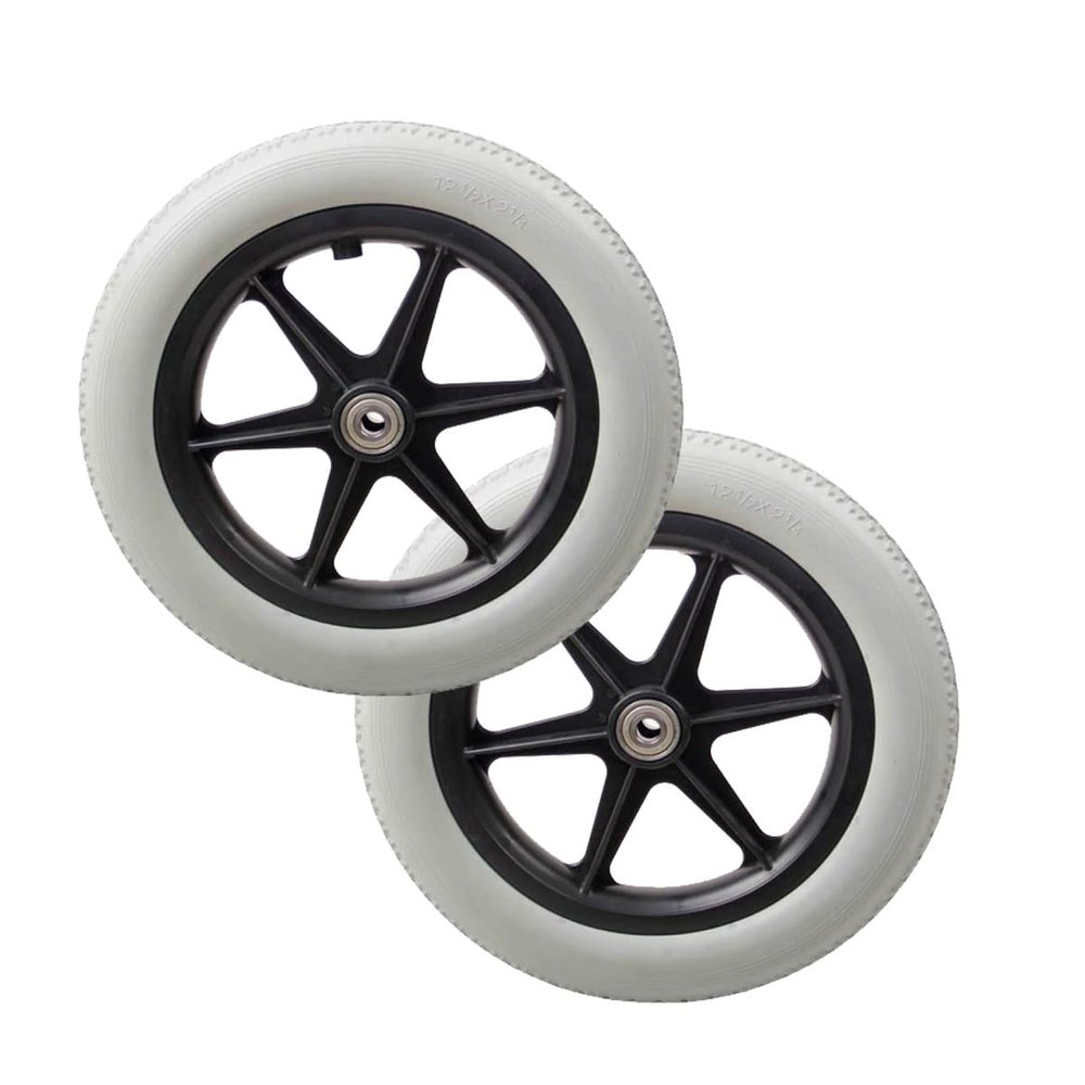 12 Inch Wheelchair Wheels Replacement Rear Wheels 2 Pieces PU Wheels Manual Wheelchair Wheels Rear Wheel Anti-wear Non-Slip with Screws