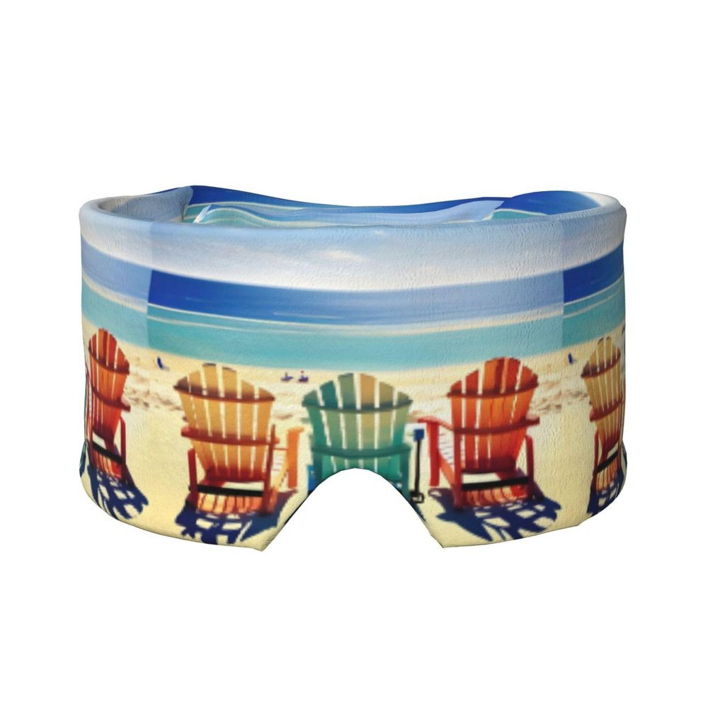 Beach Scene with Chairs Print Travel Sleep Eye and Ear Muffs Mask Noise Blocking and Light Covering Sleep Aid