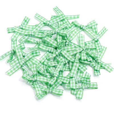 100pcs Mini Gingham Ribbon Bows for DIY Craft Sewing Scrapbooking Wedding and Gift Decoration(Green)